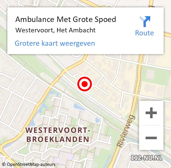 Locatie op kaart van de 112 melding: Ambulance Met Grote Spoed Naar Westervoort, Het Ambacht op 26 september 2022 17:07