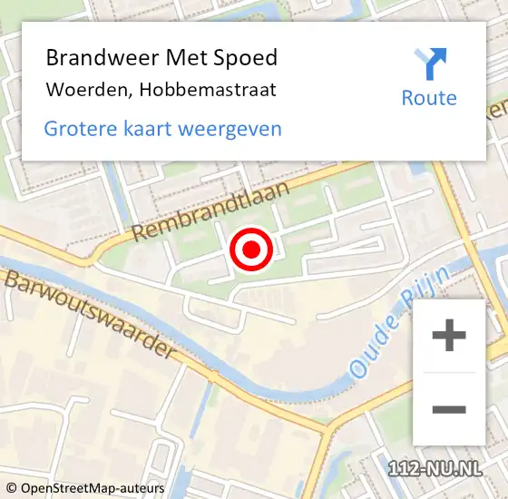 Locatie op kaart van de 112 melding: Brandweer Met Spoed Naar Woerden, Hobbemastraat op 26 september 2022 17:08