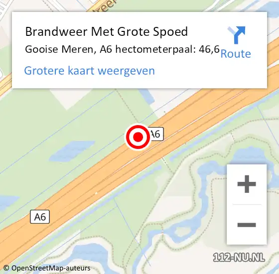 Locatie op kaart van de 112 melding: Brandweer Met Grote Spoed Naar Gooise Meren, A6 hectometerpaal: 46,6 op 26 september 2022 17:12