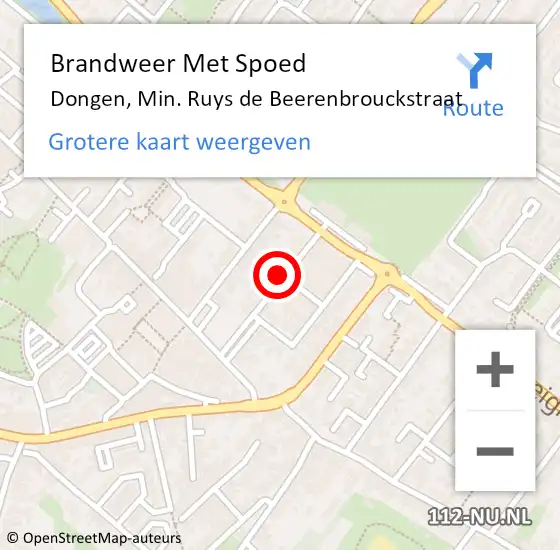 Locatie op kaart van de 112 melding: Brandweer Met Spoed Naar Dongen, Min. Ruys de Beerenbrouckstraat op 26 september 2022 17:20