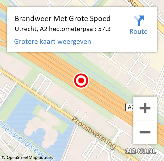 Locatie op kaart van de 112 melding: Brandweer Met Grote Spoed Naar Utrecht, A2 hectometerpaal: 57,3 op 26 september 2022 17:34