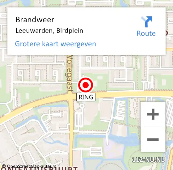 Locatie op kaart van de 112 melding: Brandweer Leeuwarden, Birdplein op 26 september 2022 17:35