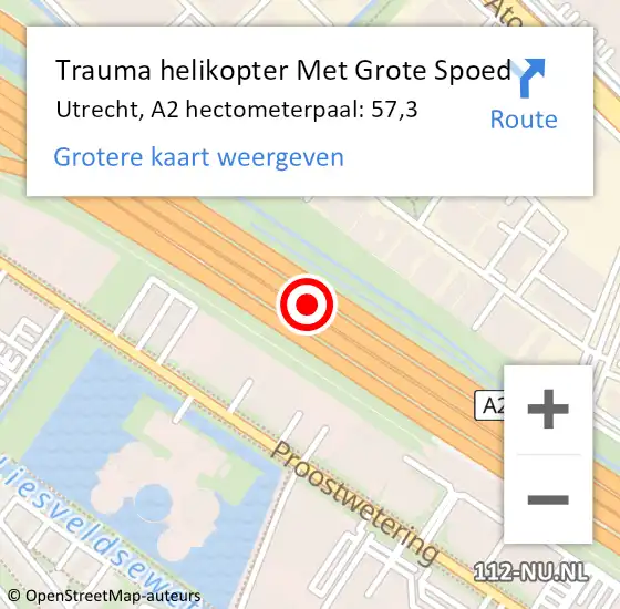 Locatie op kaart van de 112 melding: Trauma helikopter Met Grote Spoed Naar Utrecht, A2 hectometerpaal: 57,3 op 26 september 2022 17:38