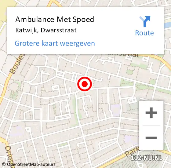 Locatie op kaart van de 112 melding: Ambulance Met Spoed Naar Katwijk, Dwarsstraat op 26 september 2022 17:38