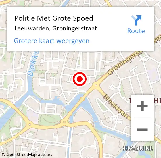 Locatie op kaart van de 112 melding: Politie Met Grote Spoed Naar Leeuwarden, Groningerstraat op 26 september 2022 17:50