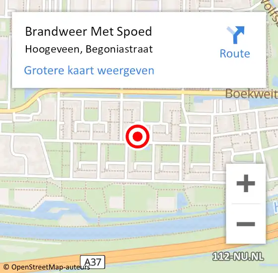 Locatie op kaart van de 112 melding: Brandweer Met Spoed Naar Hoogeveen, Begoniastraat op 26 september 2022 18:01