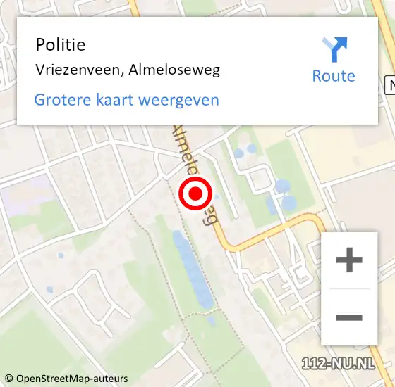 Locatie op kaart van de 112 melding: Politie Vriezenveen, Almeloseweg op 26 september 2022 18:24