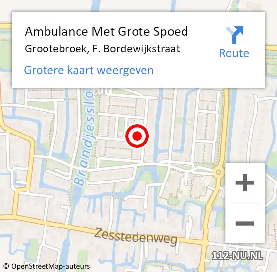 Locatie op kaart van de 112 melding: Ambulance Met Grote Spoed Naar Grootebroek, F. Bordewijkstraat op 26 september 2022 18:25