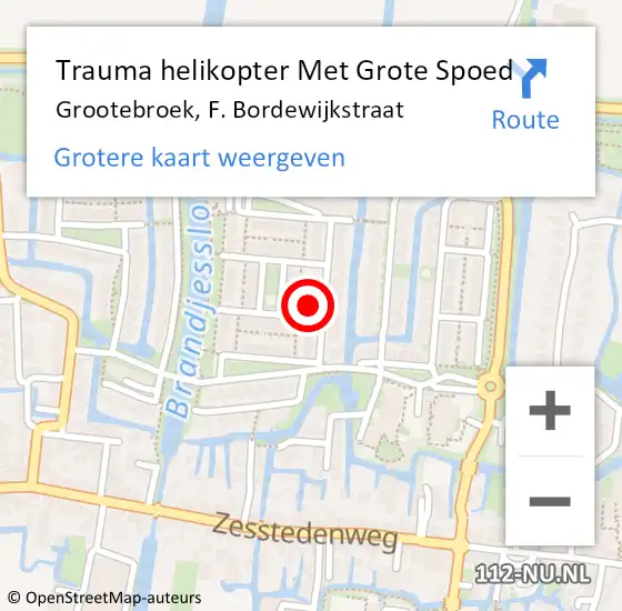 Locatie op kaart van de 112 melding: Trauma helikopter Met Grote Spoed Naar Grootebroek, F. Bordewijkstraat op 26 september 2022 18:26