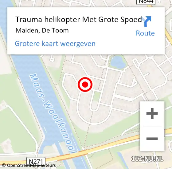 Locatie op kaart van de 112 melding: Trauma helikopter Met Grote Spoed Naar Malden, De Toom op 26 september 2022 18:36