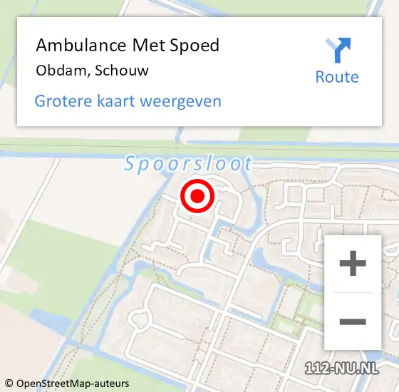 Locatie op kaart van de 112 melding: Ambulance Met Spoed Naar Obdam, Schouw op 26 september 2022 18:53