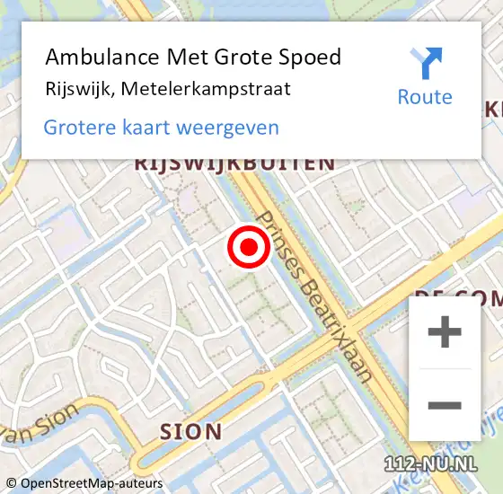 Locatie op kaart van de 112 melding: Ambulance Met Grote Spoed Naar Rijswijk, Metelerkampstraat op 26 september 2022 19:01