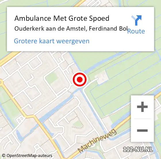 Locatie op kaart van de 112 melding: Ambulance Met Grote Spoed Naar Ouderkerk aan de Amstel, Ferdinand Bol op 26 september 2022 19:07