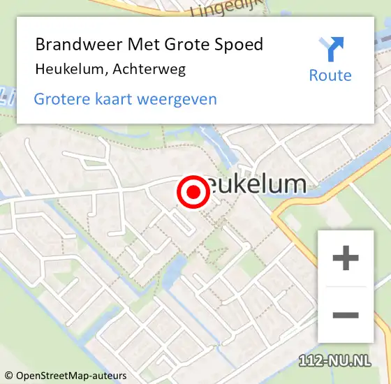 Locatie op kaart van de 112 melding: Brandweer Met Grote Spoed Naar Heukelum, Achterweg op 26 september 2022 19:11