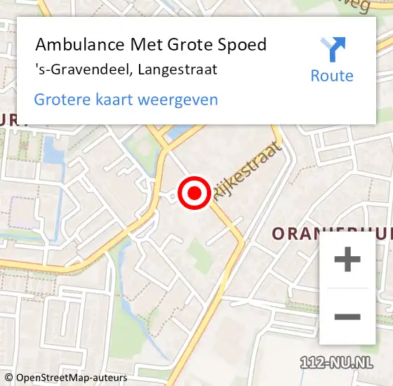 Locatie op kaart van de 112 melding: Ambulance Met Grote Spoed Naar 's-Gravendeel, Langestraat op 26 september 2022 19:12