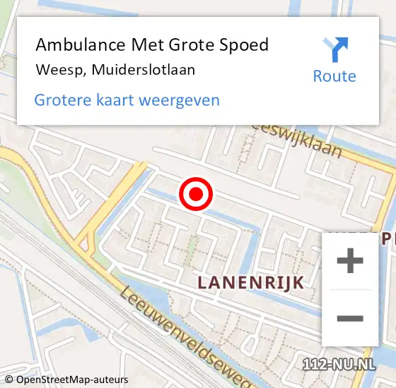 Locatie op kaart van de 112 melding: Ambulance Met Grote Spoed Naar Weesp, Muiderslotlaan op 26 september 2022 19:13