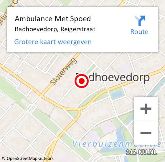 Locatie op kaart van de 112 melding: Ambulance Met Spoed Naar Badhoevedorp, Reigerstraat op 26 september 2022 19:57