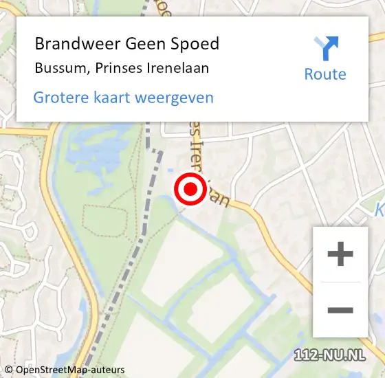 Locatie op kaart van de 112 melding: Brandweer Geen Spoed Naar Bussum, Prinses Irenelaan op 30 juli 2014 14:48