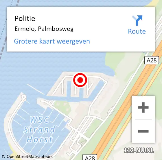 Locatie op kaart van de 112 melding: Politie Ermelo, Palmbosweg op 26 september 2022 20:14