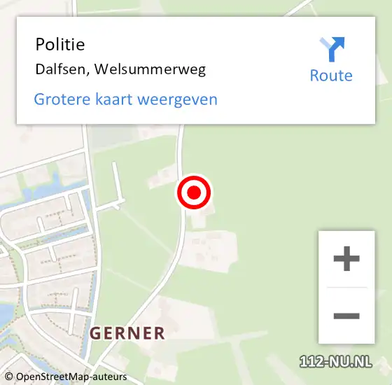 Locatie op kaart van de 112 melding: Politie Dalfsen, Welsummerweg op 26 september 2022 20:28