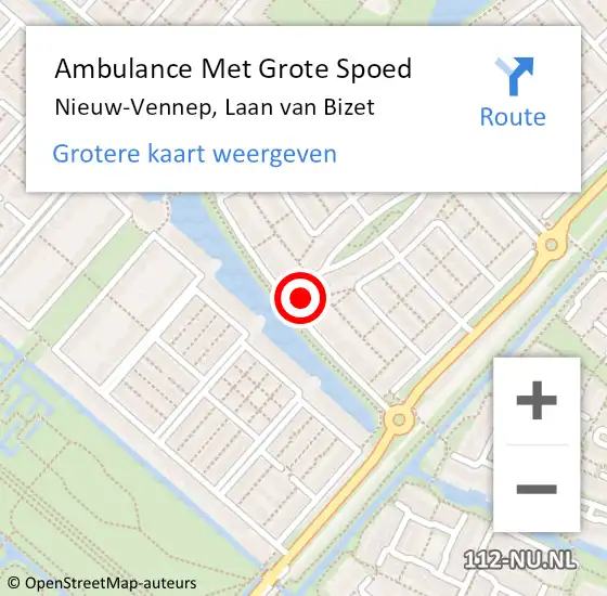 Locatie op kaart van de 112 melding: Ambulance Met Grote Spoed Naar Nieuw-Vennep, Laan van Bizet op 26 september 2022 20:46