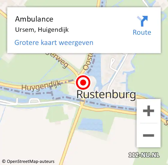 Locatie op kaart van de 112 melding: Ambulance Ursem, Huigendijk op 26 september 2022 20:47