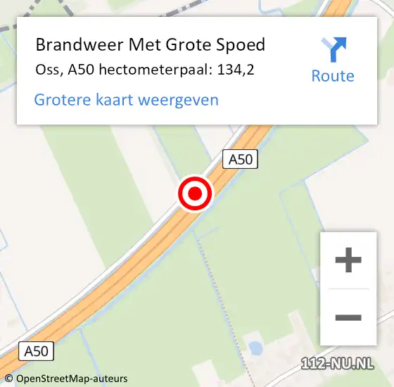 Locatie op kaart van de 112 melding: Brandweer Met Grote Spoed Naar Oss, A50 hectometerpaal: 134,2 op 26 september 2022 20:55