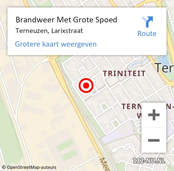 Locatie op kaart van de 112 melding: Brandweer Met Grote Spoed Naar Terneuzen, Larixstraat op 26 september 2022 20:57