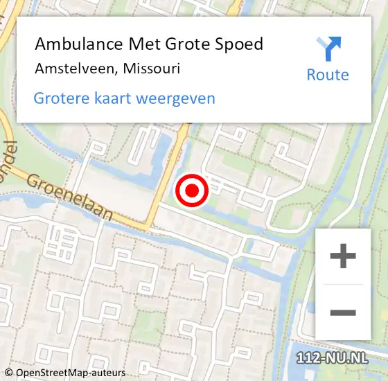 Locatie op kaart van de 112 melding: Ambulance Met Grote Spoed Naar Amstelveen, Missouri op 26 september 2022 21:36