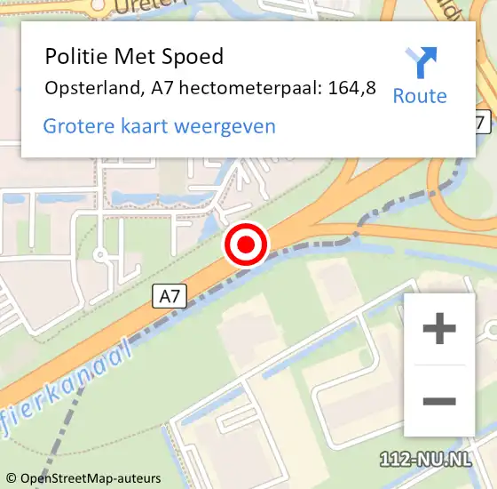 Locatie op kaart van de 112 melding: Politie Met Spoed Naar Opsterland, A7 hectometerpaal: 164,8 op 26 september 2022 21:48