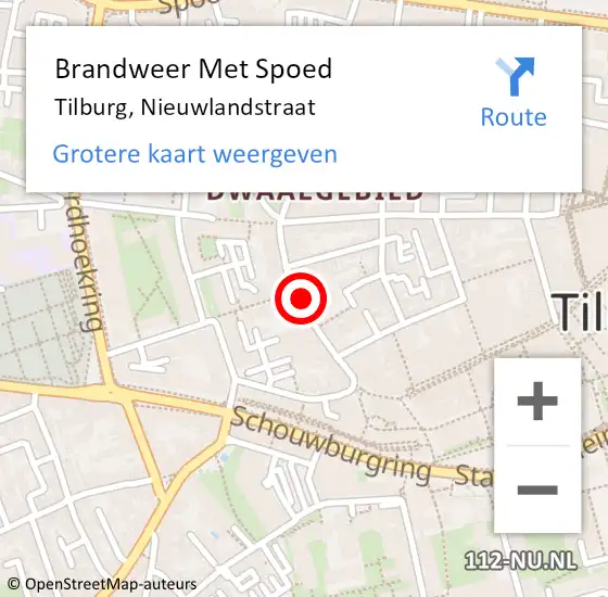 Locatie op kaart van de 112 melding: Brandweer Met Spoed Naar Tilburg, Nieuwlandstraat op 26 september 2022 22:15
