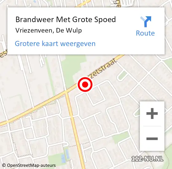 Locatie op kaart van de 112 melding: Brandweer Met Grote Spoed Naar Vriezenveen, De Wulp op 26 september 2022 22:16