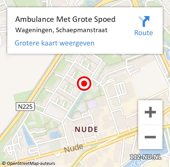 Locatie op kaart van de 112 melding: Ambulance Met Grote Spoed Naar Wageningen, Schaepmanstraat op 26 september 2022 22:17