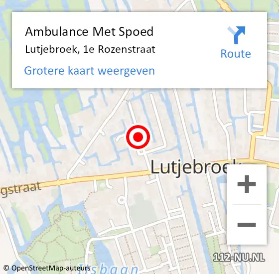 Locatie op kaart van de 112 melding: Ambulance Met Spoed Naar Lutjebroek, 1e Rozenstraat op 26 september 2022 22:30