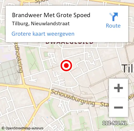 Locatie op kaart van de 112 melding: Brandweer Met Grote Spoed Naar Tilburg, Nieuwlandstraat op 26 september 2022 22:31