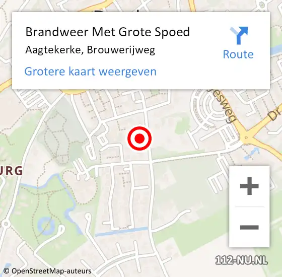 Locatie op kaart van de 112 melding: Brandweer Met Grote Spoed Naar Aagtekerke, Brouwerijweg op 26 september 2022 22:54