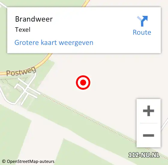 Locatie op kaart van de 112 melding: Brandweer Texel op 26 september 2022 23:04