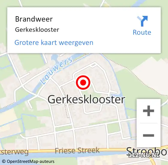 Locatie op kaart van de 112 melding: Brandweer Gerkesklooster op 30 juli 2014 15:04