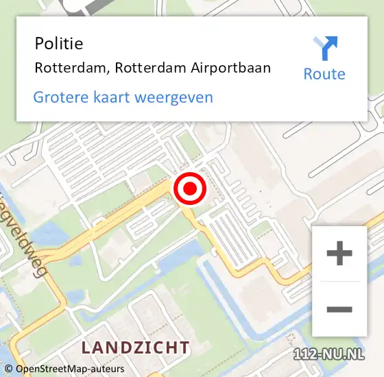 Locatie op kaart van de 112 melding: Politie Rotterdam, Rotterdam Airportbaan op 26 september 2022 23:27