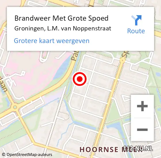 Locatie op kaart van de 112 melding: Brandweer Met Grote Spoed Naar Groningen, L.M. van Noppenstraat op 26 september 2022 23:28