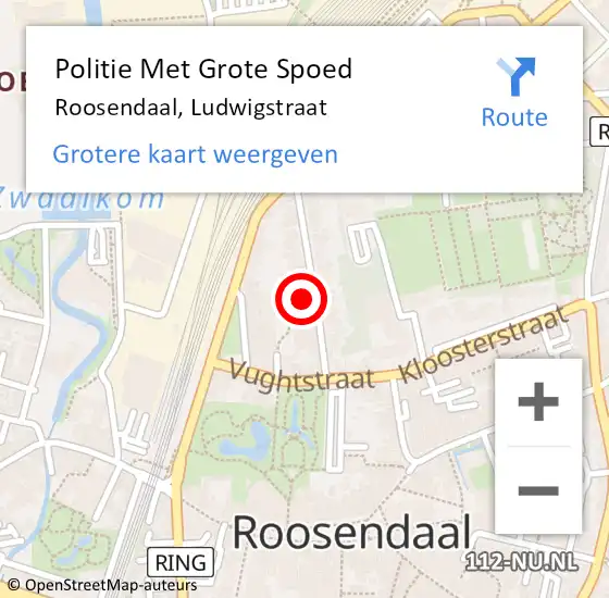 Locatie op kaart van de 112 melding: Politie Met Grote Spoed Naar Roosendaal, Ludwigstraat op 26 september 2022 23:31