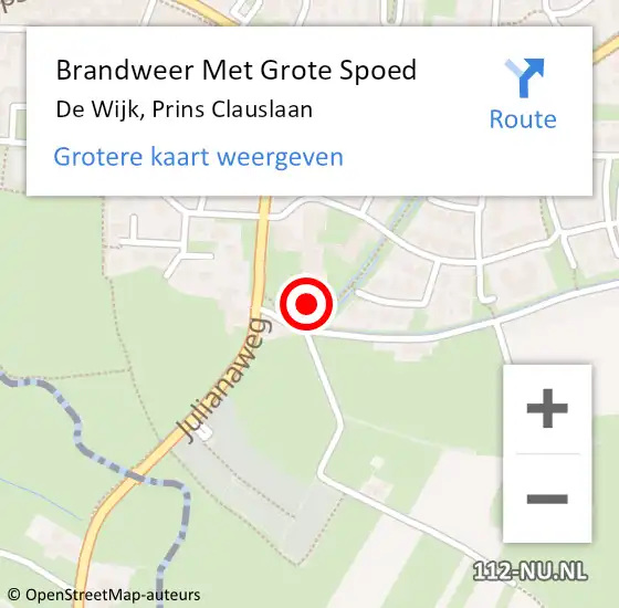 Locatie op kaart van de 112 melding: Brandweer Met Grote Spoed Naar De Wijk, Prins Clauslaan op 27 september 2022 01:14