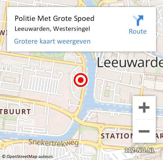 Locatie op kaart van de 112 melding: Politie Met Grote Spoed Naar Leeuwarden, Westersingel op 27 september 2022 01:16