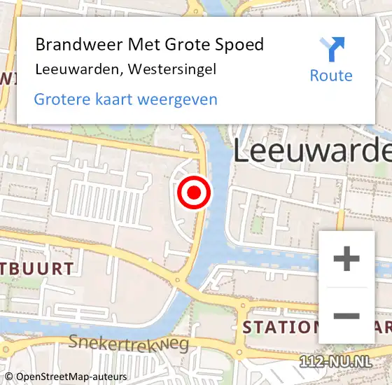 Locatie op kaart van de 112 melding: Brandweer Met Grote Spoed Naar Leeuwarden, Westersingel op 27 september 2022 01:16