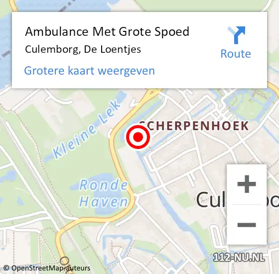 Locatie op kaart van de 112 melding: Ambulance Met Grote Spoed Naar Culemborg, De Loentjes op 27 september 2022 01:41