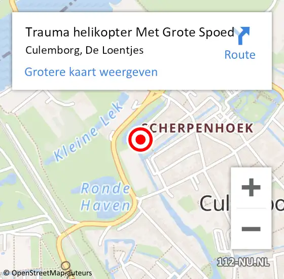 Locatie op kaart van de 112 melding: Trauma helikopter Met Grote Spoed Naar Culemborg, De Loentjes op 27 september 2022 01:46