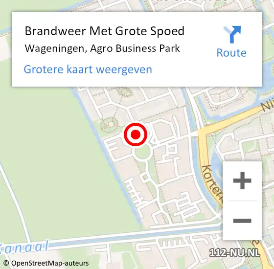 Locatie op kaart van de 112 melding: Brandweer Met Grote Spoed Naar Wageningen, Agro Business Park op 27 september 2022 03:01