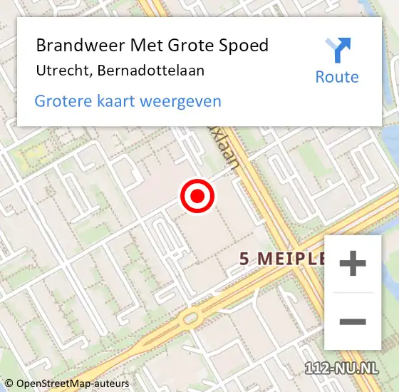 Locatie op kaart van de 112 melding: Brandweer Met Grote Spoed Naar Utrecht, Bernadottelaan op 27 september 2022 03:03