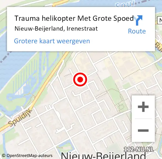 Locatie op kaart van de 112 melding: Trauma helikopter Met Grote Spoed Naar Nieuw-Beijerland, Irenestraat op 27 september 2022 03:13
