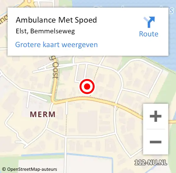 Locatie op kaart van de 112 melding: Ambulance Met Spoed Naar Elst, Bemmelseweg op 27 september 2022 03:14